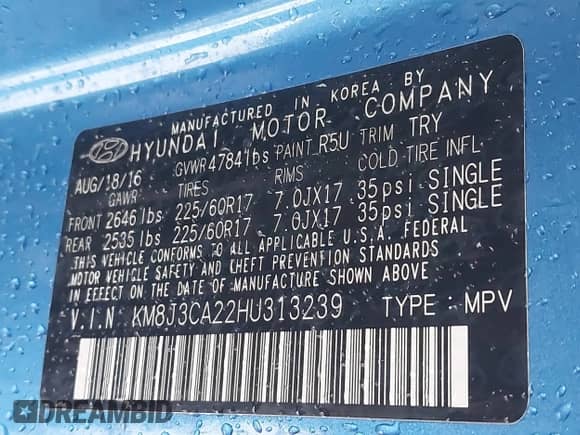 2017 Hyundai Tucson Sport z VIN KM8J3CA22HU313239, wystawiony jako IAAI lot #41649102 z przebiegiem 155 212 mil mil oraz . Historia ofert i sprzedaży dostępna na DreamBid. Obrazek 9.