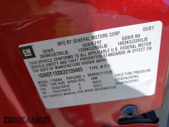 2002 Chevrolet TrailBlazer LS с VIN 1GNDT13SX22139403, выставлен на аукционе IAAI как лот 41862016 с пробегом 141 018 миль миль и . История ставок и продаж доступна на DreamBid. Изображение 9.