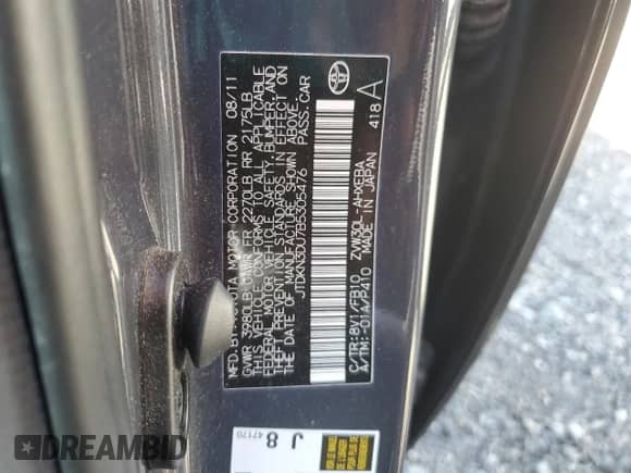 2011 Toyota Prius III with VIN JTDKN3DU7B5305476, listed as a Copart auction lot 83812375 with 101,714 mi miles and Salvage title. Bid and sale history available at DreamBid. Image 12.