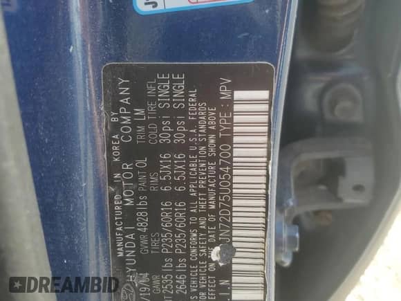 2005 Hyundai Tucson GLS с VIN KM8JN72D75U054700, выставлен на аукционе Copart как лот 67617205 с пробегом 196 333 миль миль и Списание • Salvage title. История ставок и продаж доступна на DreamBid. Изображение 14.