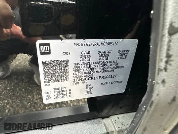 2023 Chevrolet Suburban LT с VIN 1GNSCCKD1PR309197, выставлен на аукционе Copart как лот 62896615 с пробегом 184 279 миль миль и Чистый • Clean title. История ставок и продаж доступна на DreamBid. Изображение 10.