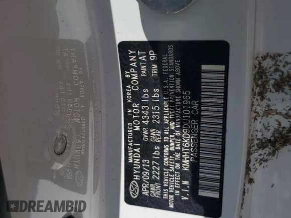 2013 Hyundai Genesis Coupe 2.0T с VIN KMHHT6KD9DU101965, выставлен на аукционе Copart как лот 74935404 с пробегом Не указан миль и На запчасти • Non repairable. История ставок и продаж доступна на DreamBid. Изображение 13.