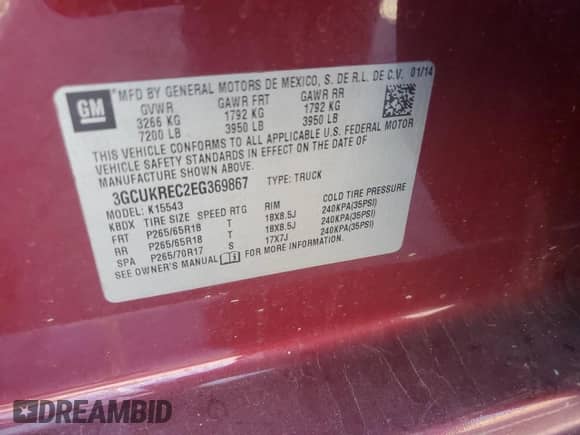 2014 Chevrolet Silverado 1500 LT с VIN 3GCUKREC2EG369867, выставлен на аукционе Copart как лот 69219065 с пробегом 255 825 миль миль и Списание • Salvage title. История ставок и продаж доступна на DreamBid. Изображение 13.