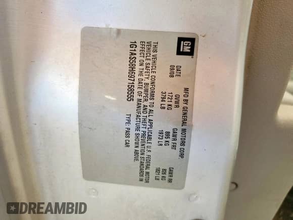 2009 Chevrolet Cobalt LS z VIN 1G1AS58H697158555, wystawiony jako Copart lot #82312565 z przebiegiem Nie podano mil oraz Szkoda całkowita • Salvage title. Historia ofert i sprzedaży dostępna na DreamBid. Obrazek 12.