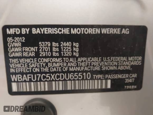 2012 BMW 5 Series 535i xDrive с VIN WBAFU7C5XCDU65510, выставлен на аукционе IAAI как лот 42779525 с пробегом 101 864 миль миль и . История ставок и продаж доступна на DreamBid. Изображение 9.