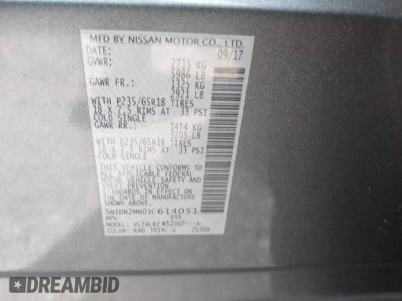 2018 Nissan Pathfinder SL with VIN 5N1DR2MN0JC614051, listed as a IAAI auction lot 42129074 with 82,146 mi miles and . Bid and sale history available at DreamBid. Image 9.