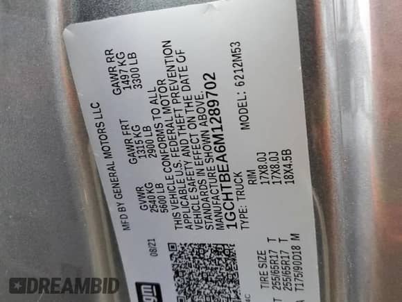 2021 Chevrolet Colorado 4WD Work Truck с VIN 1GCHTBEA6M1289702, выставлен на аукционе Copart как лот 81827424 с пробегом 17 941 миль миль и Списание • Salvage title. История ставок и продаж доступна на DreamBid. Изображение 12.