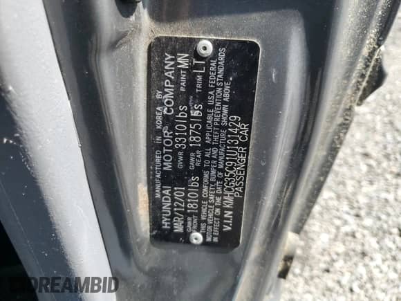 2001 Hyundai Accent GS с VIN KMHCG35C91U131429, выставлен на аукционе Copart как лот 65850374 с пробегом 46 282 миль миль и Чистый • Clean title. История ставок и продаж доступна на DreamBid. Изображение 12.