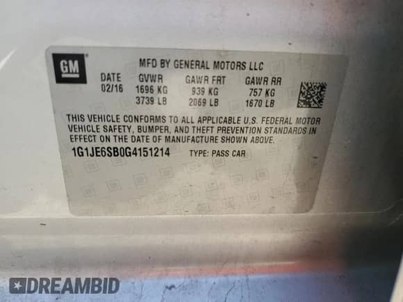 2016 Chevrolet Sonic LTZ с VIN 1G1JE6SB0G4151214, выставлен на аукционе Copart как лот 80137935 с пробегом 88 660 миль миль и Списание • Salvage title. История ставок и продаж доступна на DreamBid. Изображение 13.