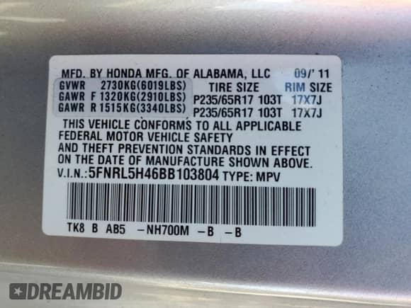 2011 Honda Odyssey EX с VIN 5FNRL5H46BB103804, выставлен на аукционе Copart как лот 70952835 с пробегом 112 168 миль миль и Списание • Salvage title. История ставок и продаж доступна на DreamBid. Изображение 13.