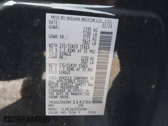 2024 Nissan Murano Platinum with VIN 5N1AZ2DS0RC114296, listed as a IAAI auction lot 42081257 with 6,003 mi miles and . Bid and sale history available at DreamBid. Image 9.