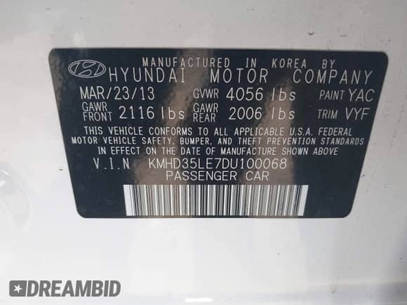 2013 Hyundai Elantra z VIN KMHD35LE7DU100068, wystawiony jako IAAI lot #43181772 z przebiegiem 74 045 mil mil oraz . Historia ofert i sprzedaży dostępna na DreamBid. Obrazek 9.