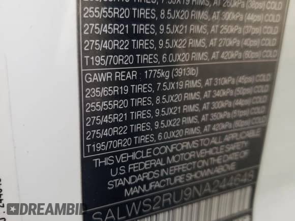 2022 Land Rover Range Rover Sport HST с VIN SALWS2RU9NA244648, выставлен на аукционе Copart как лот 62939765 с пробегом 42 619 миль миль и Списание • Salvage title. История ставок и продаж доступна на DreamBid. Изображение 13.