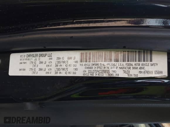 2012 Ram 1500 z VIN 3C6JD7DPXCG259725, wystawiony jako IAAI lot #42409076 z przebiegiem 186 458 mil mil oraz . Historia ofert i sprzedaży dostępna na DreamBid. Obrazek 9.