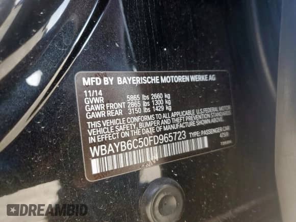 2015 BMW 7 Series 750i xDrive с VIN WBAYB6C50FD965723, выставлен на аукционе Copart как лот 62612605 с пробегом 158 893 миль миль и Чистый • Clean title. История ставок и продаж доступна на DreamBid. Изображение 12.