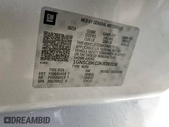 2019 Chevrolet Tahoe LT с VIN 1GNSCBKC3KR393338, выставлен на аукционе Copart как лот 85341565 с пробегом 95 746 миль миль и Списание • Salvage title. История ставок и продаж доступна на DreamBid. Изображение 13.