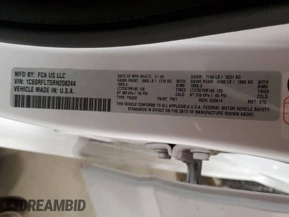 2024 Ram 1500 Rebel z VIN 1C6SRFLT5RN208244, wystawiony jako Copart lot #83458874 z przebiegiem 6 193 mil mil oraz Szkoda całkowita • Salvage title. Historia ofert i sprzedaży dostępna na DreamBid. Obrazek 12.