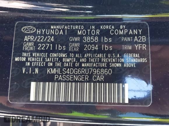 2024 Hyundai Elantra SEL с VIN KMHLS4DG6RU796860, выставлен на аукционе IAAI как лот 43004675 с пробегом 24 145 миль миль и . История ставок и продаж доступна на DreamBid. Изображение 9.