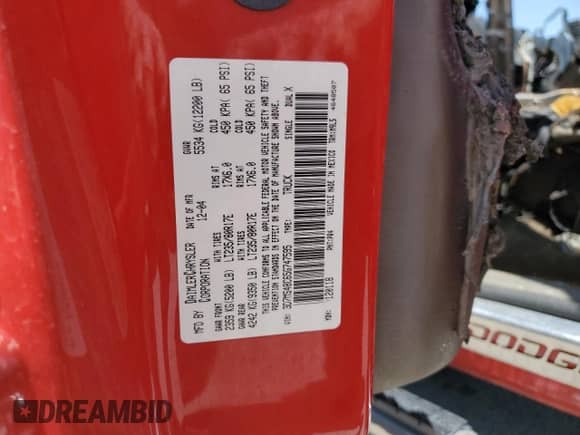 2005 Dodge 3500 SLT with VIN 3D7MS48C65G747595, listed as a Copart auction lot 62194445 with 269,899 mi miles and Salvage title. Bid and sale history available at DreamBid. Image 12.
