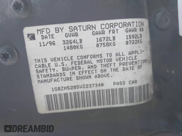 1997 Saturn SL с VIN 1G8ZH5285VZ237340, выставлен на аукционе IAAI как лот 43501179 с пробегом 167 710 миль миль и . История ставок и продаж доступна на DreamBid. Изображение 9.