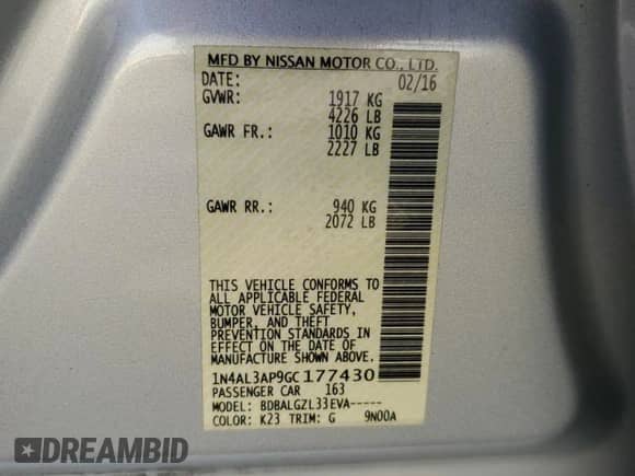 2016 Nissan Altima S with VIN 1N4AL3AP9GC177430, listed as a Copart auction lot 81719605 with 77,336 mi miles and Salvage title. Bid and sale history available at DreamBid. Image 12.