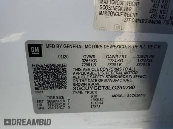 2020 Chevrolet Silverado 1500 LTZ с VIN 3GCUYGET8LG230780, выставлен на аукционе Copart как лот 66394215 с пробегом 110 770 миль миль и Списание • Salvage title. История ставок и продаж доступна на DreamBid. Изображение 12.