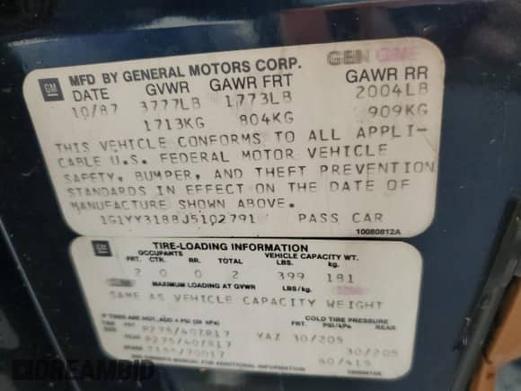 1988 Chevrolet Corvette с VIN 1G1YY3188J5102791, выставлен на аукционе Copart как лот 45968015 с пробегом Не указан миль и Чистый • Clean title. История ставок и продаж доступна на DreamBid. Изображение 12.