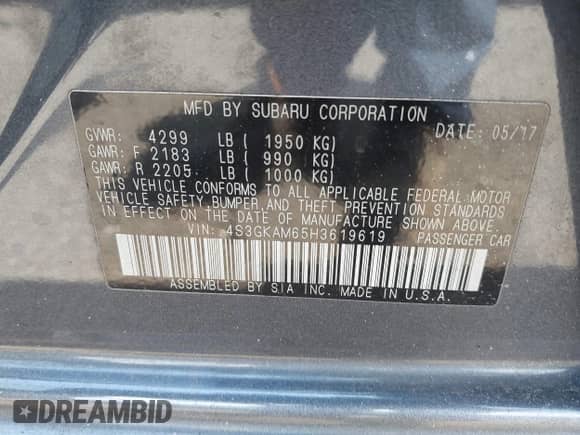 2017 Subaru Impreza Special Sports with VIN 4S3GKAM65H3619619, listed as a IAAI auction lot 42682256 with 140,346 mi miles and . Bid and sale history available at DreamBid. Image 9.