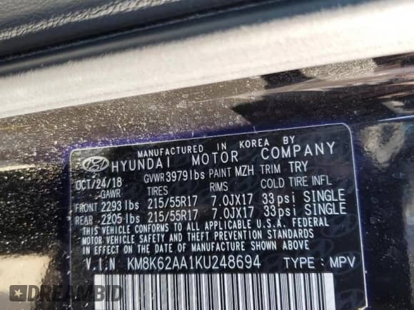 2019 Hyundai Kona SEL с VIN KM8K62AA1KU248694, выставлен на аукционе Copart как лот 57062462 с пробегом 46 997 миль миль и . История ставок и продаж доступна на DreamBid. Изображение 10.