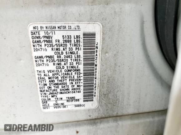 2012 Nissan Murano LE с VIN JN8AZ1MU0CW104748, выставлен на аукционе Copart как лот 63055535 с пробегом 208 181 миль миль и Списание • Salvage title. История ставок и продаж доступна на DreamBid. Изображение 14.