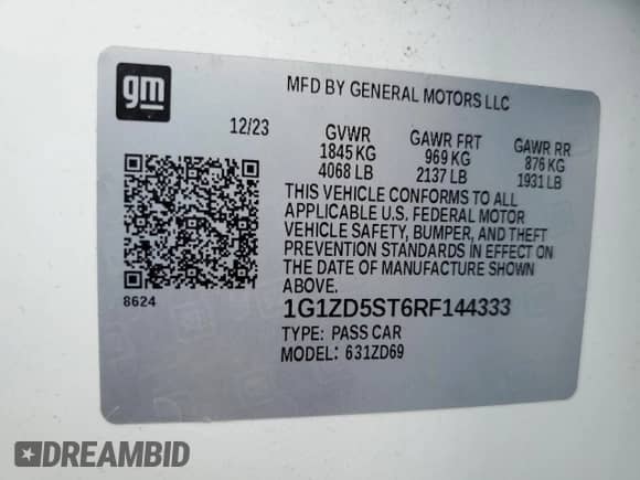 2024 Chevrolet Malibu LT with VIN 1G1ZD5ST6RF144333, listed as a Copart auction lot 85134405 with 51,034 mi miles and Non repairable. Bid and sale history available at DreamBid. Image 13.