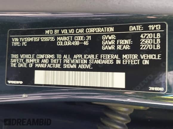2015 Volvo S60 T5 Drive-E Premier with VIN YV126MFB5F1299795, listed as a IAAI auction lot 43052703 with 100,066 mi miles and . Bid and sale history available at DreamBid. Image 9.