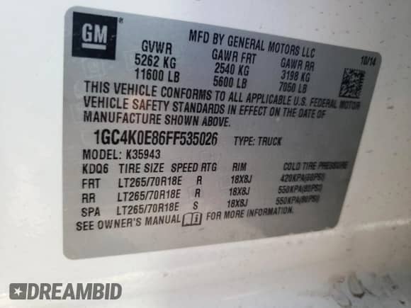2015 Chevrolet Silverado 3500HD LTZ с VIN 1GC4K0E86FF535026, выставлен на аукционе Copart как лот 59199965 с пробегом 226 093 миль миль и Списание • Salvage title. История ставок и продаж доступна на DreamBid. Изображение 12.