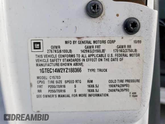 2000 GMC Sierra 1500 SL z VIN 1GTEC14W2YZ188366, wystawiony jako Copart lot #66640225 z przebiegiem 252 007 mil mil oraz Szkoda całkowita • Salvage title. Historia ofert i sprzedaży dostępna na DreamBid. Obrazek 12.