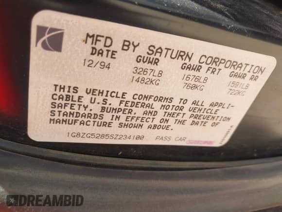1995 Saturn SL с VIN 1G8ZG5285SZ234100, выставлен на аукционе IAAI как лот 42943699 с пробегом 171 030 миль миль и . История ставок и продаж доступна на DreamBid. Изображение 9.