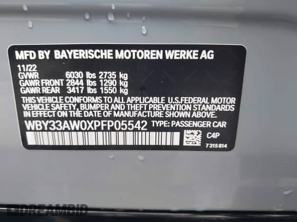2023 BMW i4 M50 with VIN WBY33AW0XPFP05542, listed as a IAAI auction lot 43029006 with 12,709 mi miles and . Bid and sale history available at DreamBid. Image 9.