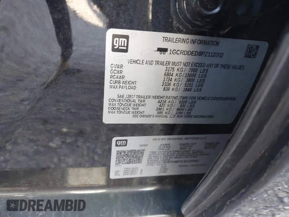 2023 Chevrolet Silverado 1500 LT with VIN 1GCRDDED8PZ112002, listed as a IAAI auction lot 41476101 with 116,730 mi miles and . Bid and sale history available at DreamBid. Image 9.