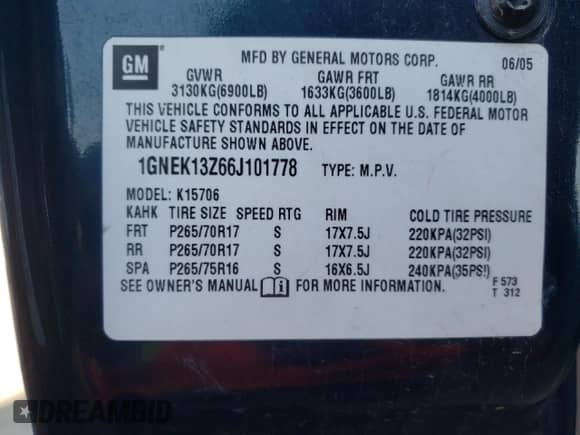 2006 Chevrolet Tahoe Special Service с VIN 1GNEK13Z66J101778, выставлен на аукционе Copart как лот 64226634 с пробегом 220 865 миль миль и Чистый • Clean title. История ставок и продаж доступна на DreamBid. Изображение 14.