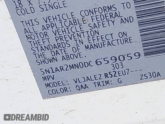 2013 Nissan Pathfinder SL z VIN 5N1AR2MN0DC659059, wystawiony jako IAAI lot #42327456 z przebiegiem 201 385 mil mil oraz . Historia ofert i sprzedaży dostępna na DreamBid. Obrazek 9.