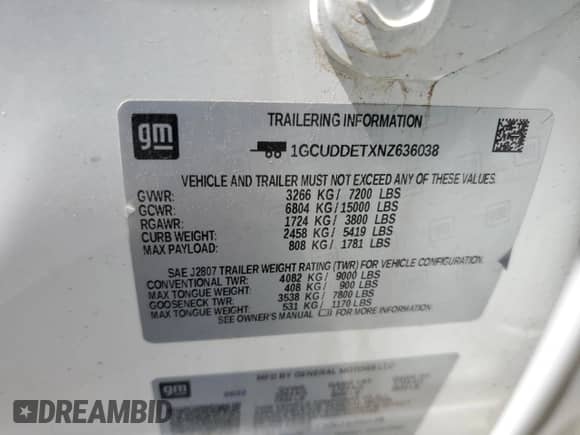 2022 Chevrolet Silverado 1500 LT с VIN 1GCUDDETXNZ636038, выставлен на аукционе Copart как лот 58917415 с пробегом 44 883 миль миль и Списание • Salvage title. История ставок и продаж доступна на DreamBid. Изображение 12.