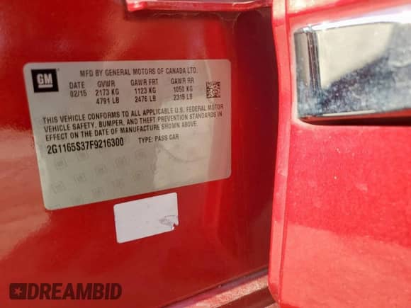 2015 Chevrolet Impala LTZ with VIN 2G1165S37F9216300, listed as a Copart auction lot 81840975 with 199,826 mi miles and Salvage title. Bid and sale history available at DreamBid. Image 13.