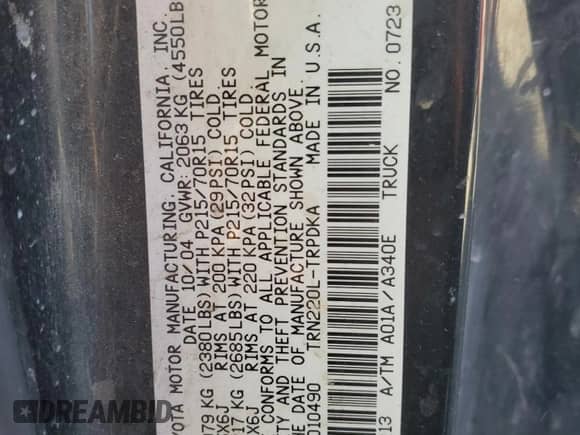 2005 Toyota Tacoma с VIN 5TENX22N75Z010490, выставлен на аукционе Copart как лот 90868815 с пробегом 295 521 миль миль и Чистый • Clean title. История ставок и продаж доступна на DreamBid. Изображение 13.