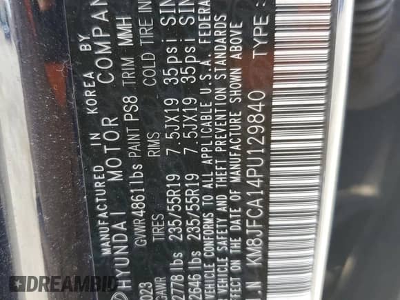 2023 Hyundai Tucson SEL Convenience z VIN KM8JFCA14PU129840, wystawiony jako Copart lot #68340075 z przebiegiem 38 668 mil mil oraz Szkoda całkowita • Salvage title. Historia ofert i sprzedaży dostępna na DreamBid. Obrazek 14.