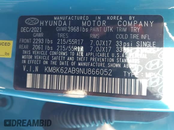 2022 Hyundai Kona SEL z VIN KM8K62AB9NU866052, wystawiony jako IAAI lot #43360652 z przebiegiem 20 570 mil mil oraz . Historia ofert i sprzedaży dostępna na DreamBid. Obrazek 9.