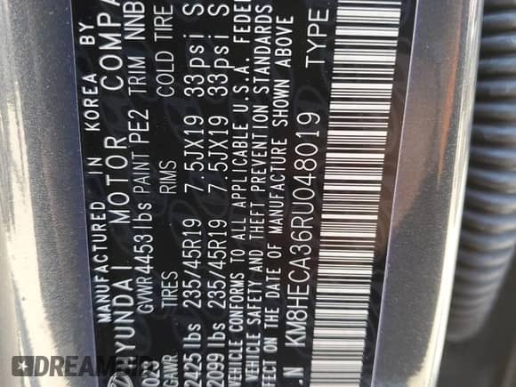 2024 Hyundai Kona Limited z VIN KM8HECA36RU048019, wystawiony jako Copart lot #76171524 z przebiegiem 5 086 mil mil oraz Nie do naprawy • Non repairable. Historia ofert i sprzedaży dostępna na DreamBid. Obrazek 14.