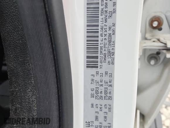 2019 Ram 1500 Big Horn with VIN 1C6SRFFT1KN663304, listed as a Copart auction lot 72096715 with 138,974 mi miles and Salvage title. Bid and sale history available at DreamBid. Image 12.