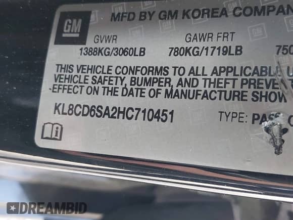 2017 Chevrolet Spark LT с VIN KL8CD6SA2HC710451, выставлен на аукционе IAAI как лот 42919137 с пробегом 192 678 миль миль и . История ставок и продаж доступна на DreamBid. Изображение 9.