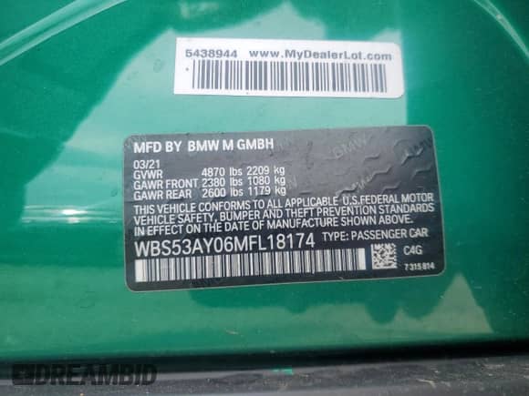 2021 BMW M3 с VIN WBS53AY06MFL18174, выставлен на аукционе Copart как лот 63284265 с пробегом 29 214 миль миль и Списание • Salvage title. История ставок и продаж доступна на DreamBid. Изображение 12.