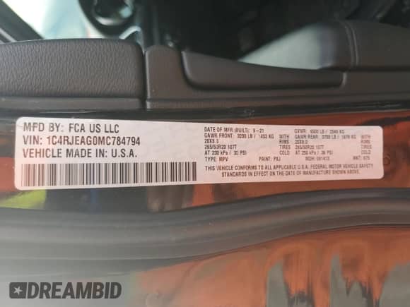 2021 Jeep Grand Cherokee Laredo X z VIN 1C4RJEAG0MC784794, wystawiony jako Copart lot #72081795 z przebiegiem 28 093 mil mil oraz Szkoda całkowita • Salvage title. Historia ofert i sprzedaży dostępna na DreamBid. Obrazek 13.