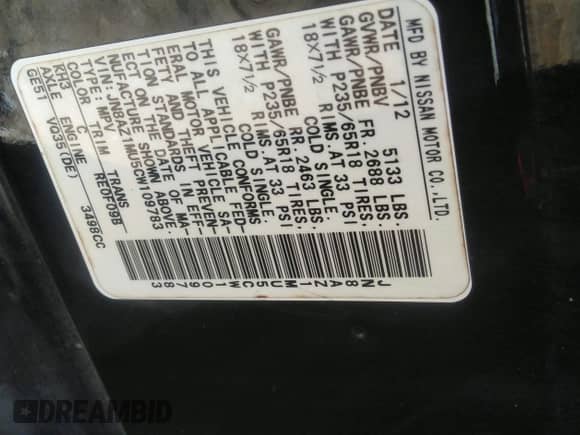 2012 Nissan Murano SV z VIN JN8AZ1MU5CW109783, wystawiony jako IAAI lot #43494734 z przebiegiem 211 299 mil mil oraz . Historia ofert i sprzedaży dostępna na DreamBid. Obrazek 9.